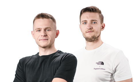 Zwei Mitglieder von Digital Colliers lächeln. Zwei Mitglieder von Digital Colliers lächeln.